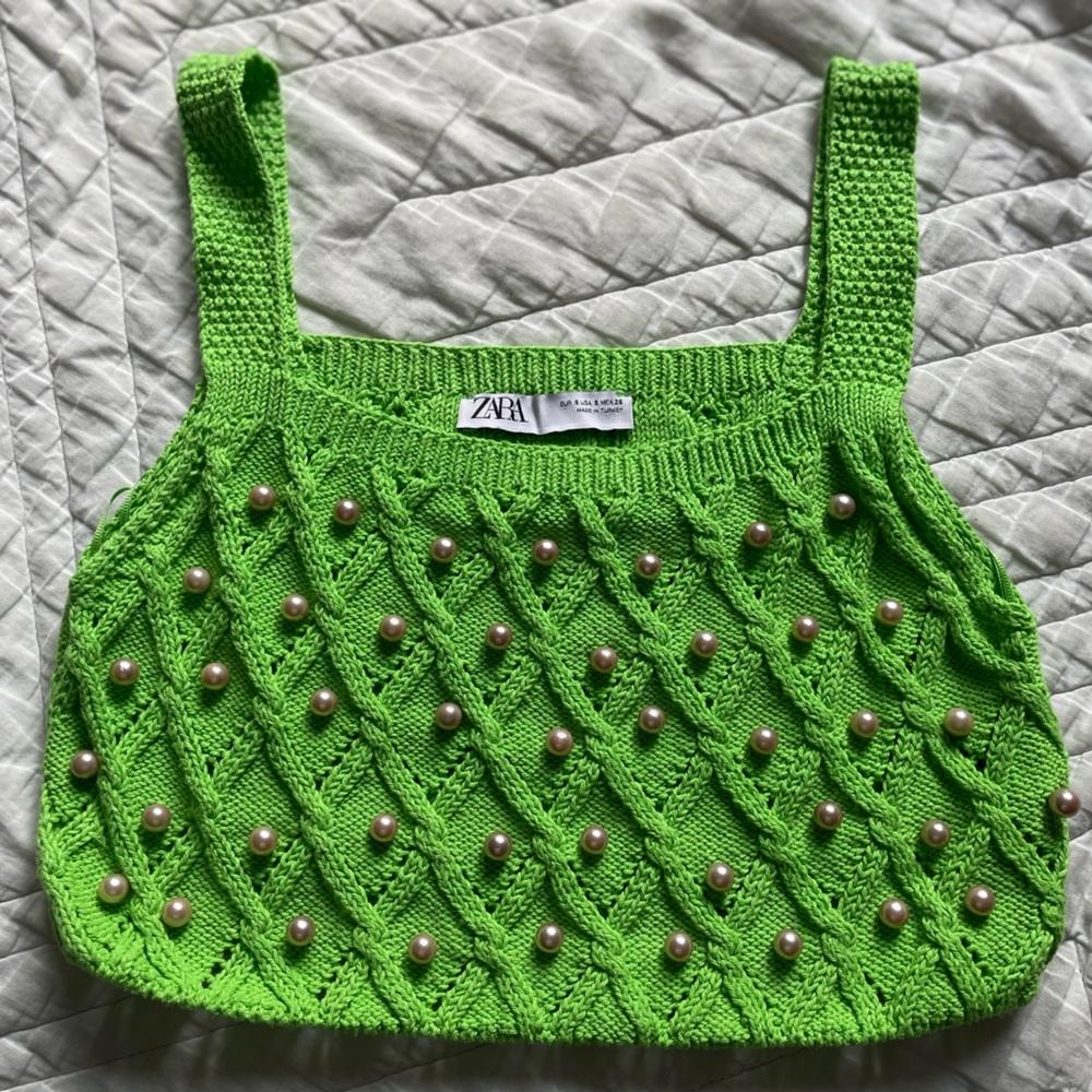 Zara green pearl crop top